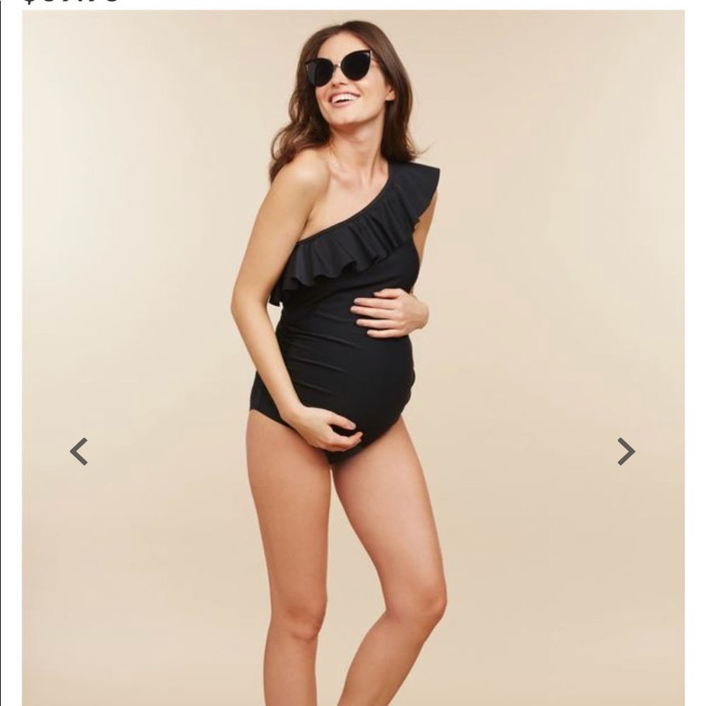 Black maternity one shoulder ruffled swimsuit